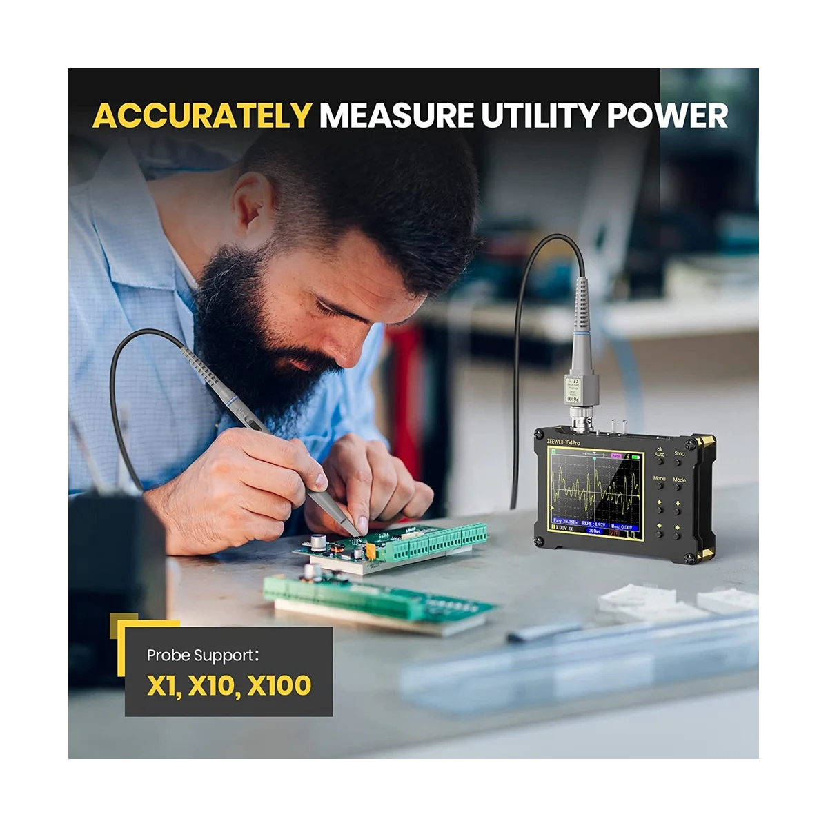 Digital Oscilloscope,14 Type Measurement, 40MSa/S Sampling Rate, 18MHz Bandwidth, 2.4In LCD Display with 10X, 100X Probe