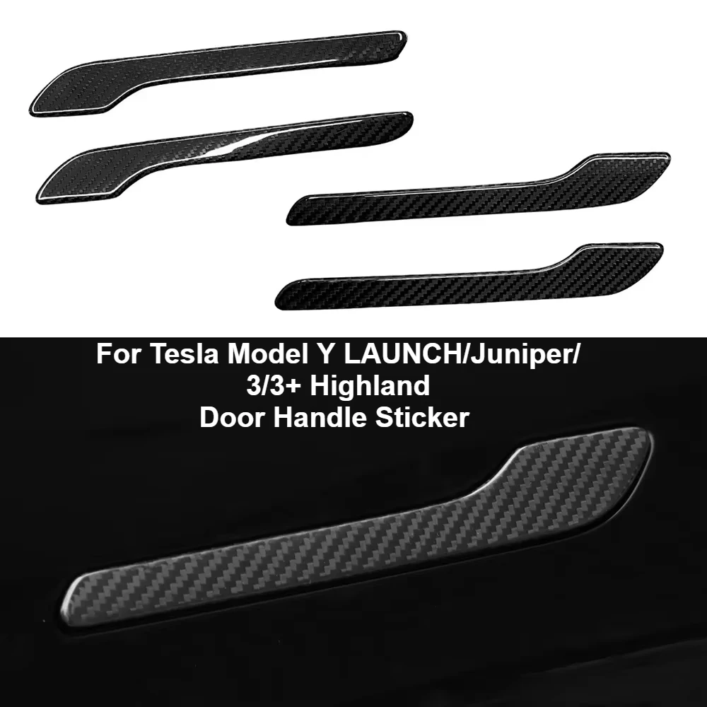 For Tesla Model Y LAUNCH/Juniper/3/3+ Highland 2025 Door Handle Sticker Trim Cover 100% Real Carbon Fiber Decoration