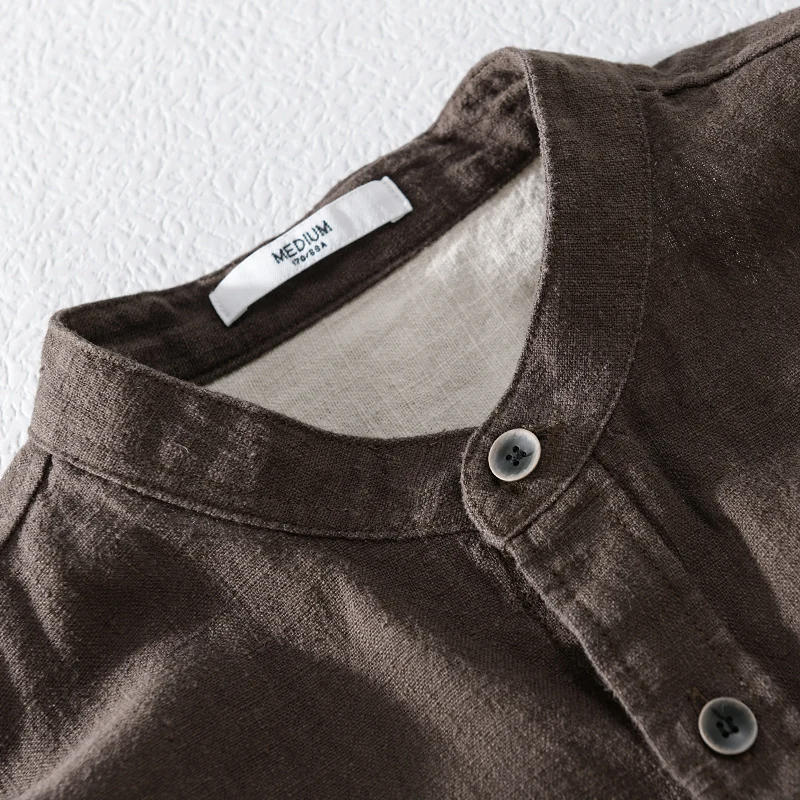 Italy New Designer Long-sleeve Ramie Cotton Quality Brand Shirts For Men Fashion Comfortable Stand Collar Thick Tops Camisa