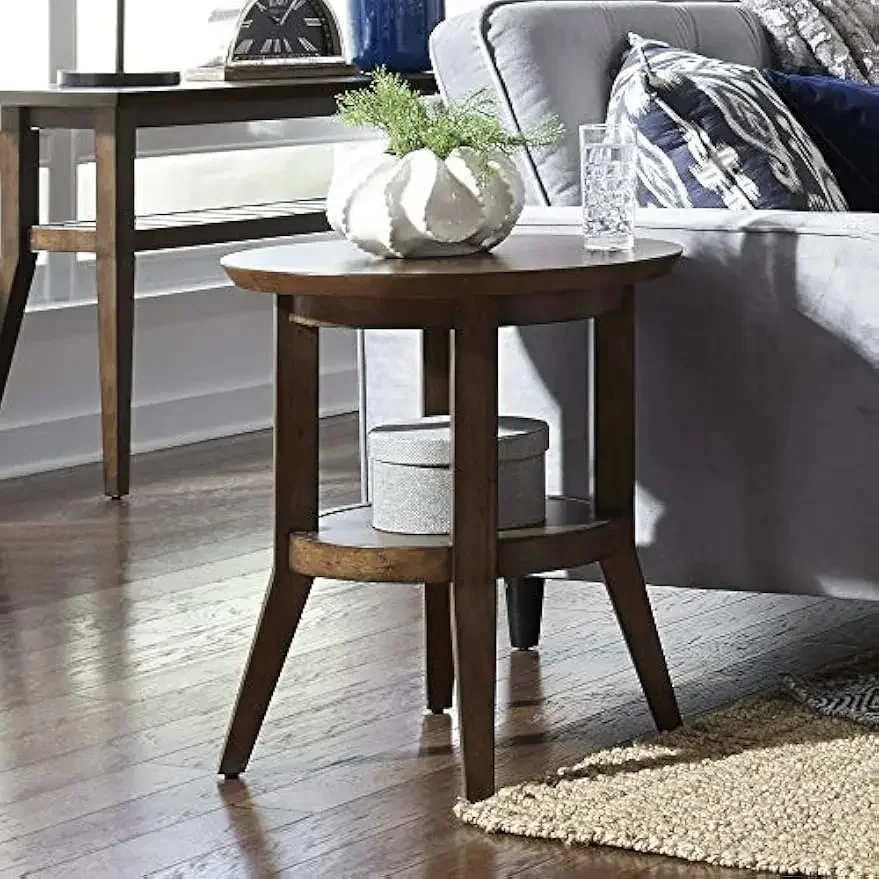 Modern Industries Ventura BLVD Round End Table with Geometric Design and Easy Assembly