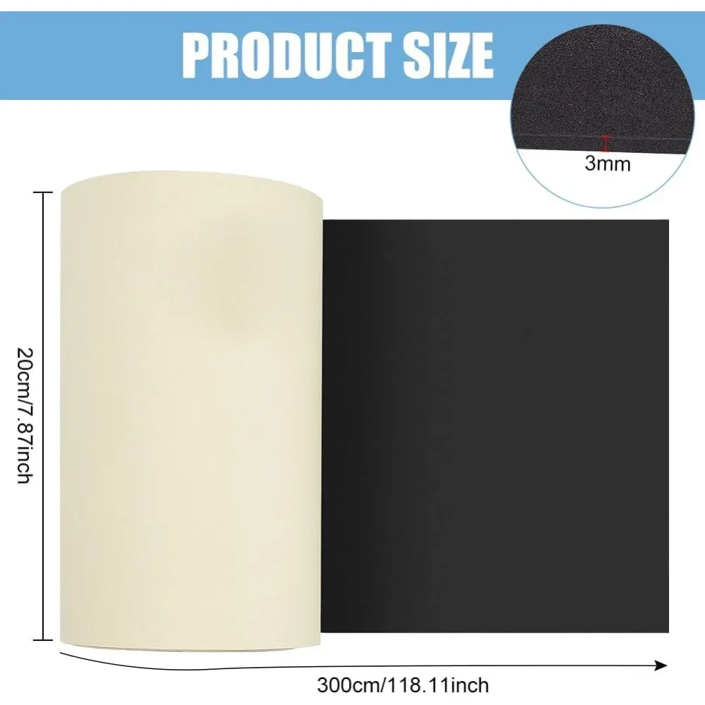 118x7.8 inch Black Self Adhesive EVA Foam Roll, 3mm Thick Waterproof Foam Rubber Sheet for Furniture Protecting, Gap Filling,