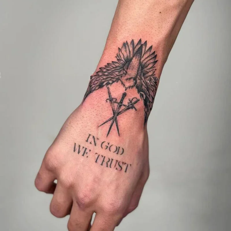 

In God We Trust Temporary Tattoos Heibal Juice Christianity Biblical Text Body Art Waterproof Fake Tattoo Sticker for Women Men