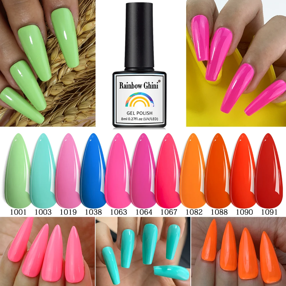 Rainbow Ghini Nail Gel Polish 150 Color Glitter Semi Permanent Gellack Art Salon Polish Neon UV LED Varnish Hybrid Top Base Coat