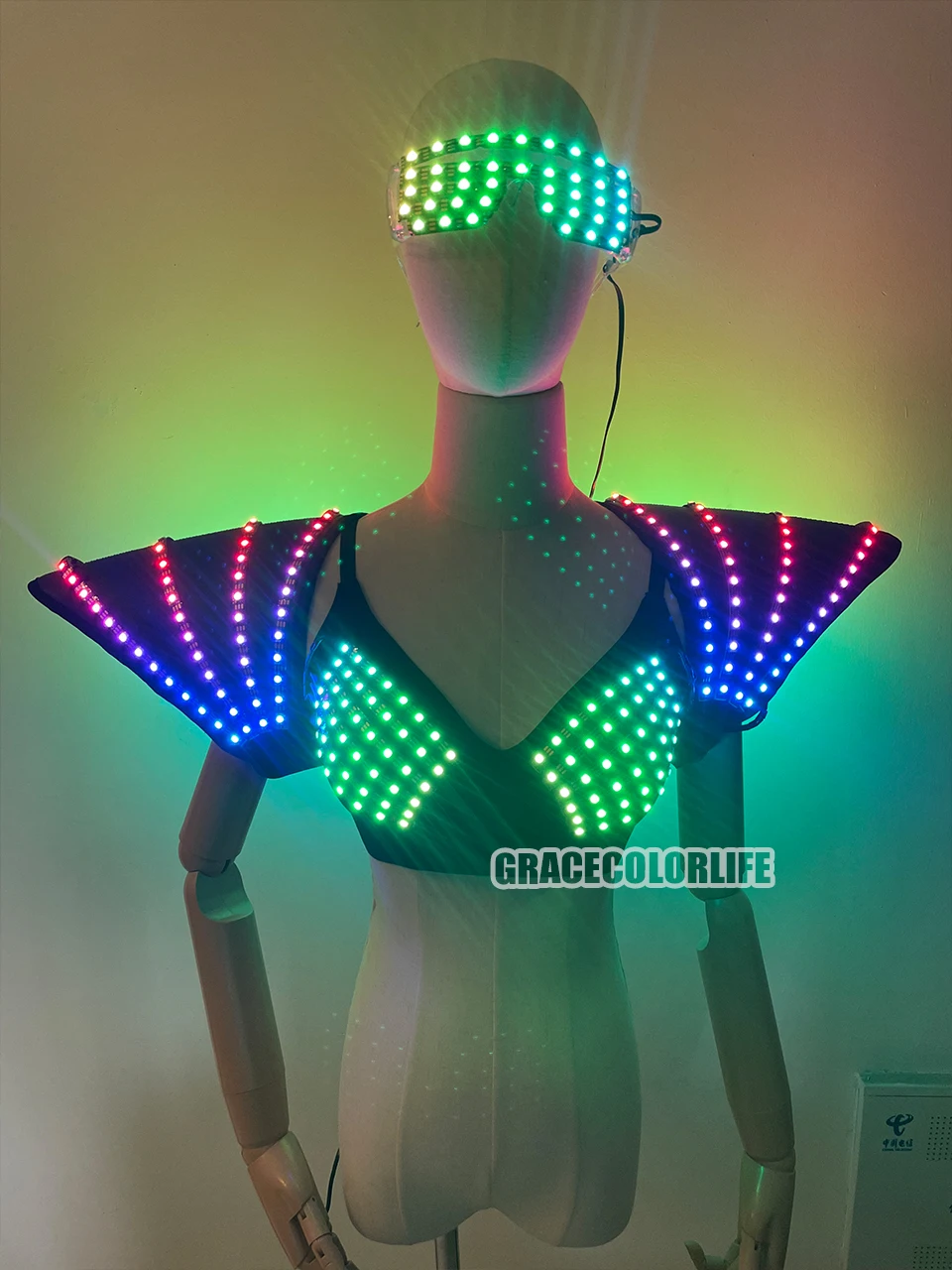Cyberpunk – soutien-gorge LED Laser polychrome et Costume de danse d'épaule lumineuse, vêtements lumineux Sexy pour Bar, DJ, fêtes Disco, événements de salle de bal