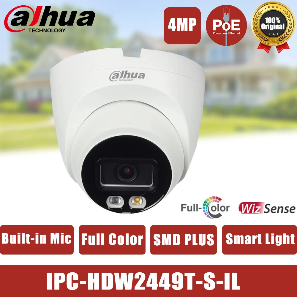 Dahua 4MP IP Camera Support Full Color Night Vision Smart Dual Light Security Camera CCTV Built in MIC IPC-HDW2449T-S-IL