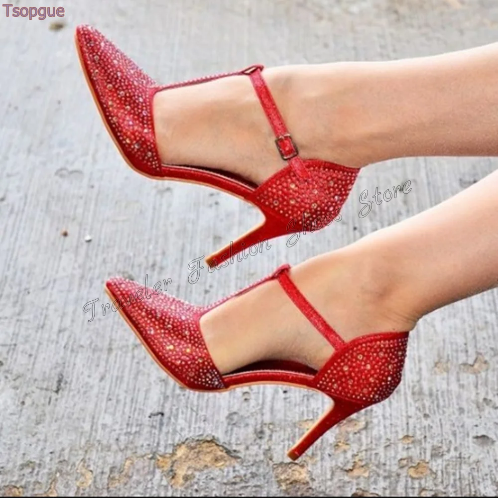 

Red Crystal Pointed Toe Pumps Stilettos High Heels High Heel Shoes for Women Fashion Party Heels 2024 New Zapatos Para Mujere