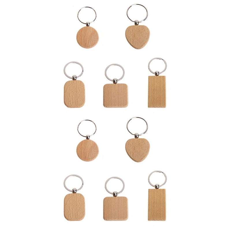 

200 Blank Wooden Wooden Keychain DIY Wooden Keychain Key Tag Anti-Lost Wood Accessories Gift (Mixed)