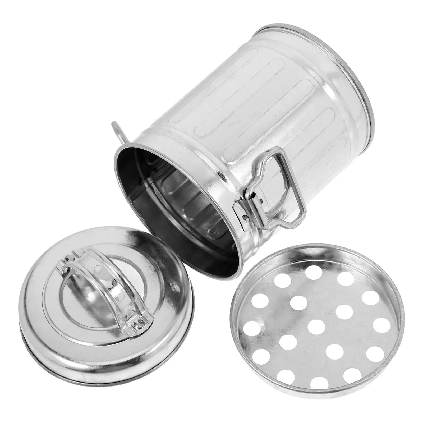 

Galvanized Metal Ashtray with Lid Iron Bucket Pen Holder Vintage Windproof Ashtray Smokeless Ashtray Mini Fireplace Bin for Outd