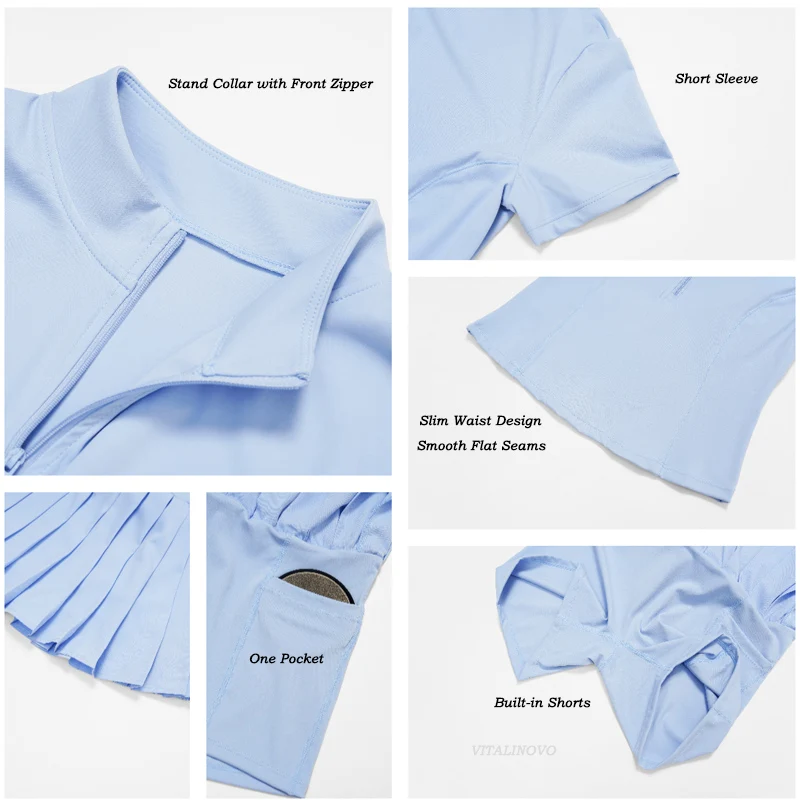 VITALINOVO Tennisrock-Sets für Damen, Rundhals-Camisole-Oberteil, passend dazu hochtaillierter, plissierter Sportrock für Damen, ideal für Tennis, Golf und Workouts – Detail 13