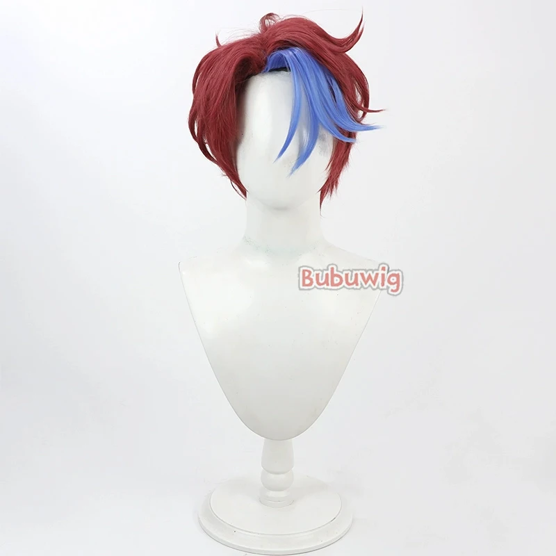 Bubuwig Synthetic Hair Nice Arneb Thunder Cosplay Wigs The English Ensemble Stars 30cm Short Red Mixed Blue Wig Heat Resistant