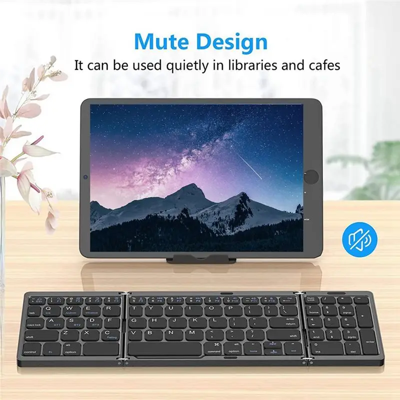 Cmpt And Acce Store Offer PC Accessories Foldable Bluetooth Keyboard, USB Rechargeable Wireless Keyboard Black