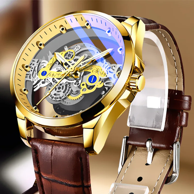 Men\'s Mechanical Watch Business Watch Hollow Out Transparent Fully Automatic Men\'s Watch Waterproof Glow Clock