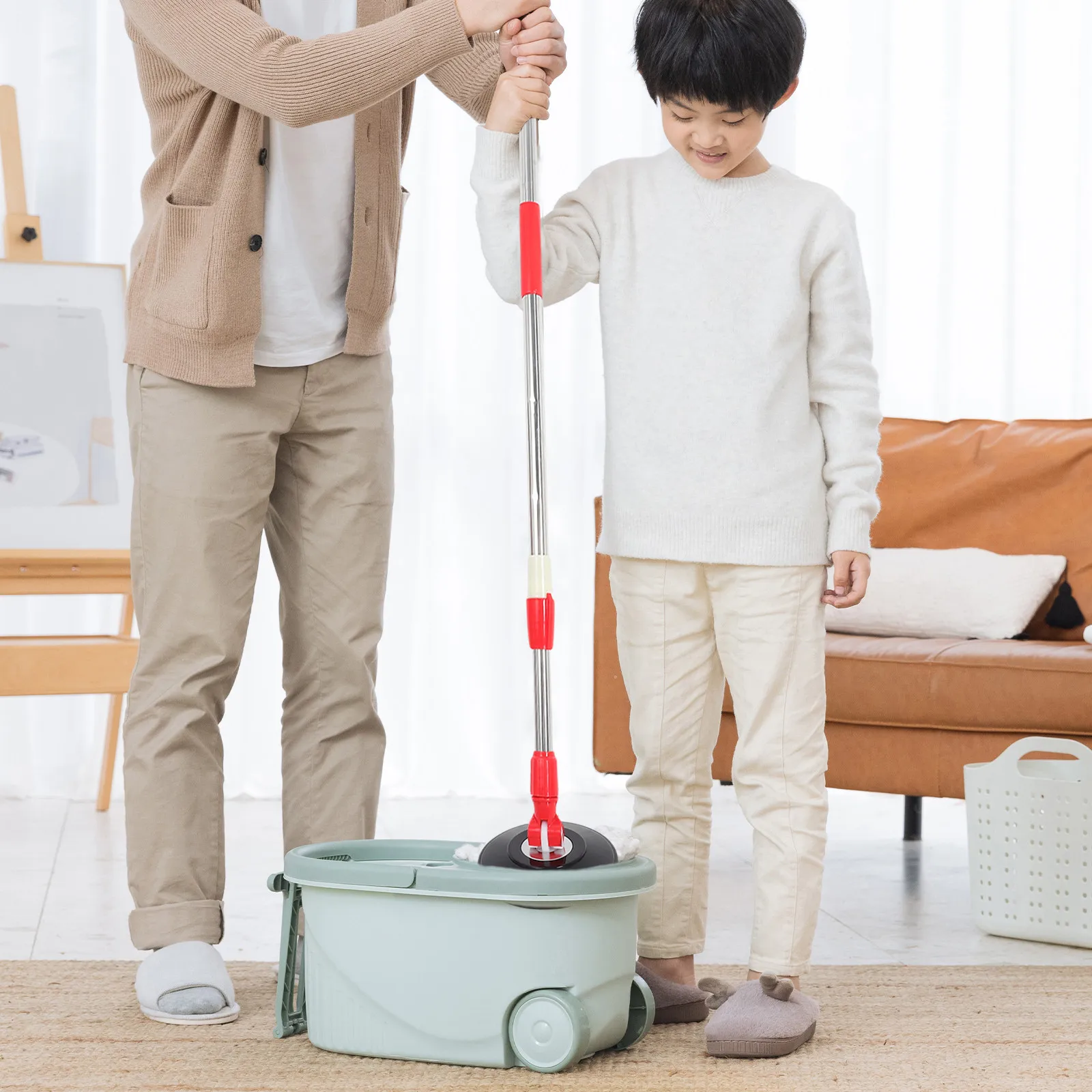 

Телескопическая ручка для швабры из нержавеющей стали, сменная, вращающаяся, для уборки пола, с красным пластиковым диском, аксессуар для швабры