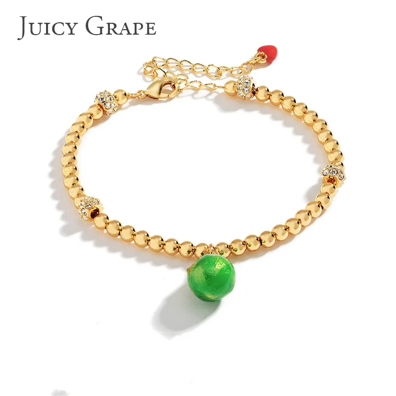 

Juicy Grape Green Grapefruit Bracelet Gold Beads Bracelet Enamel Fruit Bracelet 18ct Gold Plated Luxury Anniversary Party Gift