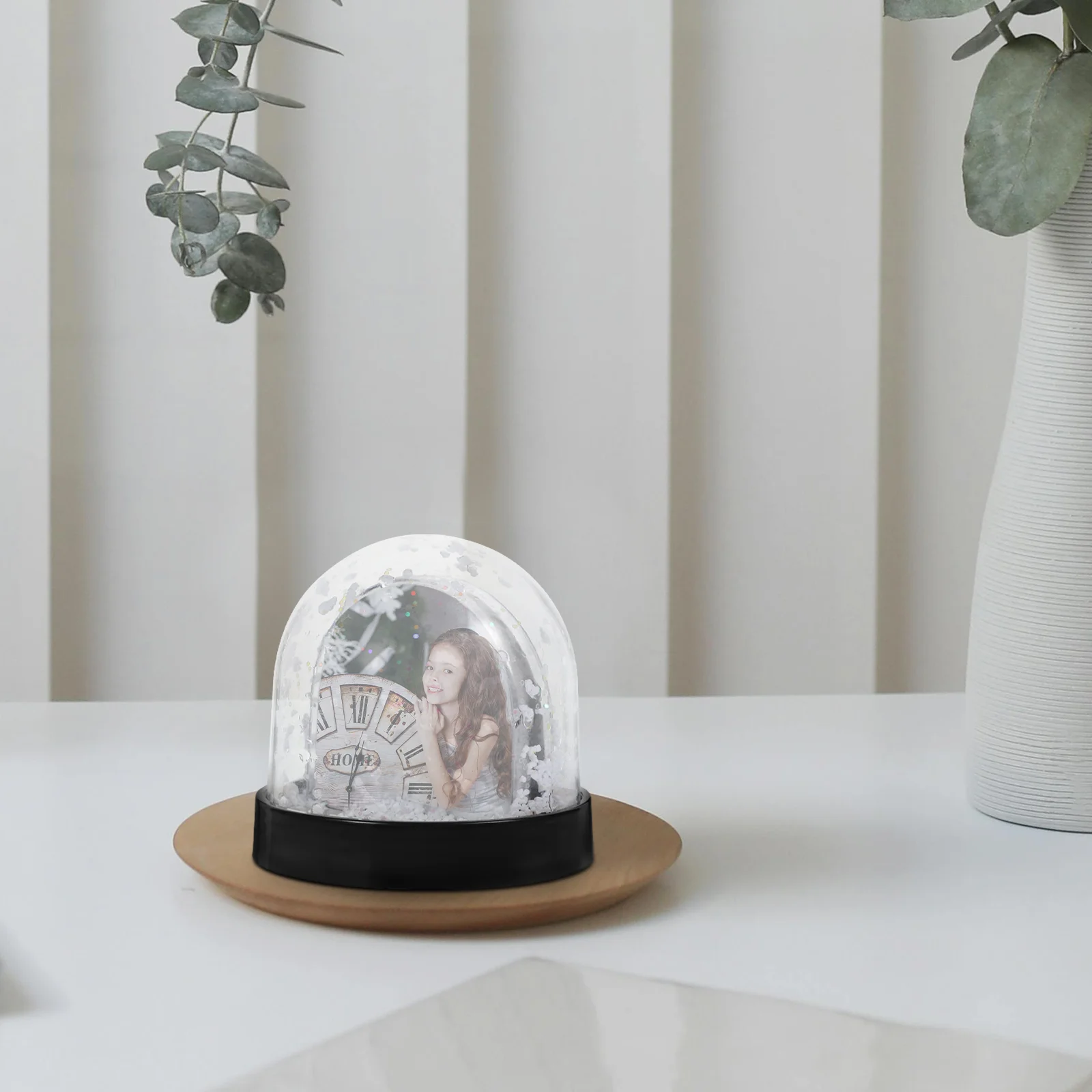 Christmas Snow Globe Photo Frame Gifts Plastic Paper Jam Snowglobe with Insert Black Picture