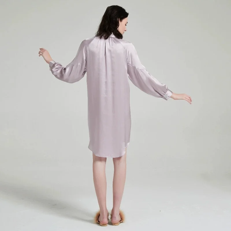 19-Momme Mulberry Silk Shirt Dress | Elegant Midi-Length Silk Nightgown | Premium Silk Loungewear for Summer
