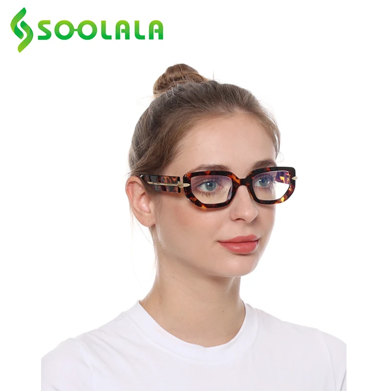 

SOOLALA Clear Lens Women Ladies Rectangle Blue Light Blocking Reading Glasses Wide Arms Presbyopic Farsighted Reader Eyewear