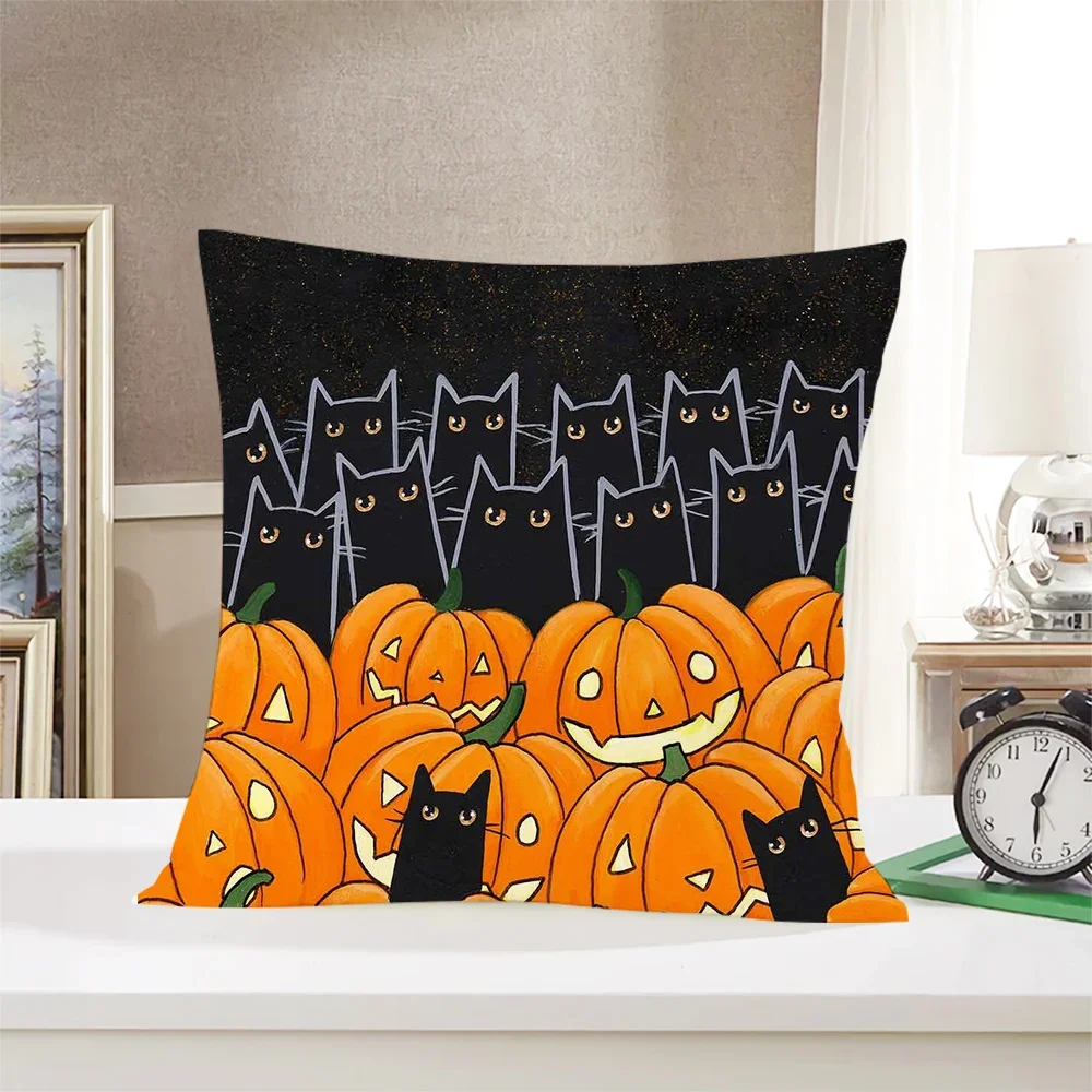 

Наволочка CLOOCL на Хэллоуин, черный кот, тыква, фонарь с принтом, наволочка на Хэллоуин, чехол для дивана, плюшевая подушка 35x35 см