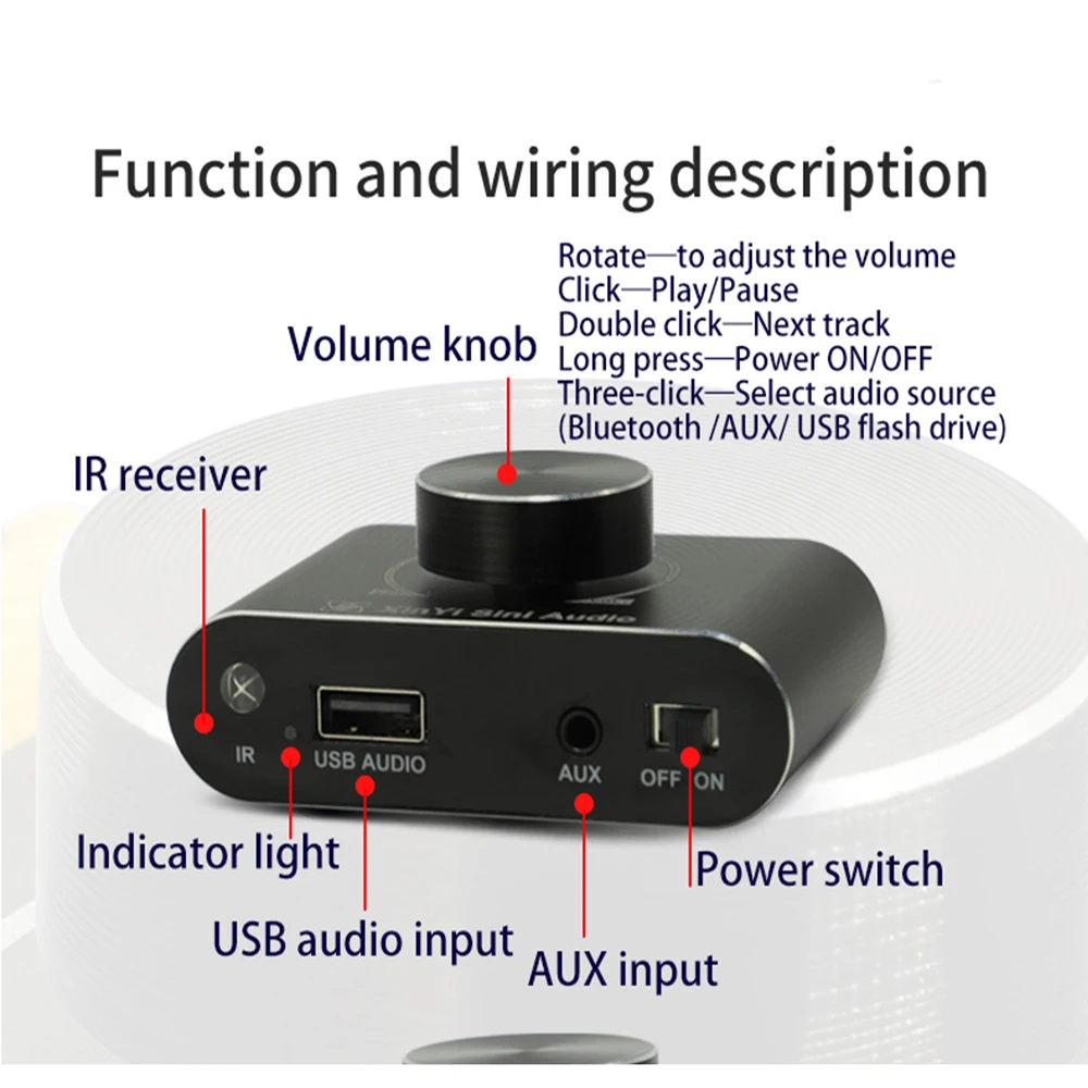 2*50W Bluetooth 5.1 TPA3116D2 Mini Music Audio Power Amplifier Stereo 10W~100W HiFi Class D Digital TPA3116 USB Sound Card AMP