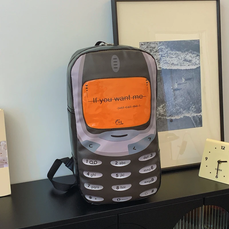 

Mobile Phone Shape Trendy Students Backpack Large Capacity PU Simple Daypack Adjustable Strap Casual School Bag for Men & Women