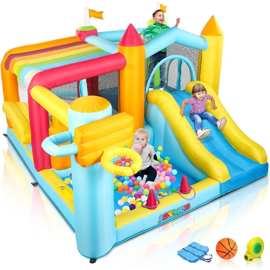 

Надувной батут 9-в-1 для детей 8-12 лет с регулируемым по высоте баскетбольным кольцом, быстронадуваемый батут за 30 секунд для детей 3-6 лет, портативная сумка для переноски