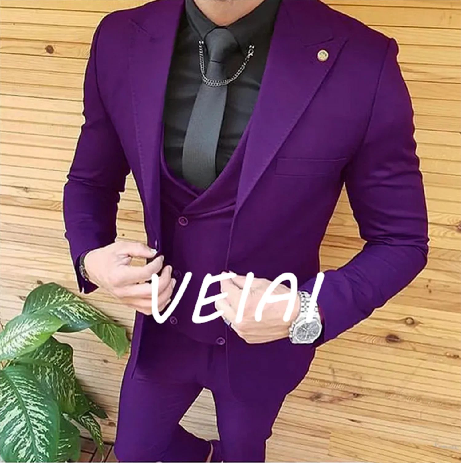 

New Arrival One Button Men Suits Peak Lapel Groom Tuxedos Groomsmen Wedding/Prom Best Blazer ( Jacket+Pants+Vest+Tie)