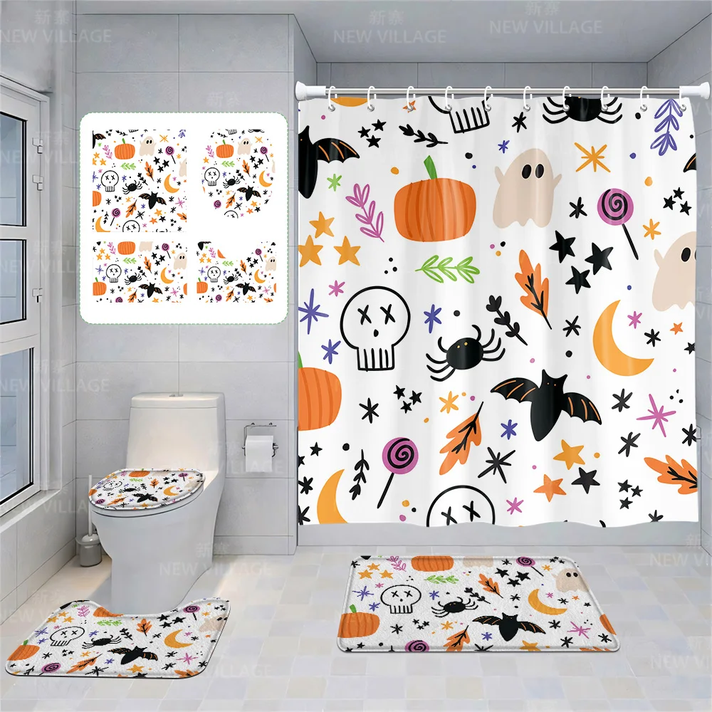 Home shower curtains bathroom Decora waterproof fabric non-slip bath mat water absorption curtain Modern Nordic Halloween