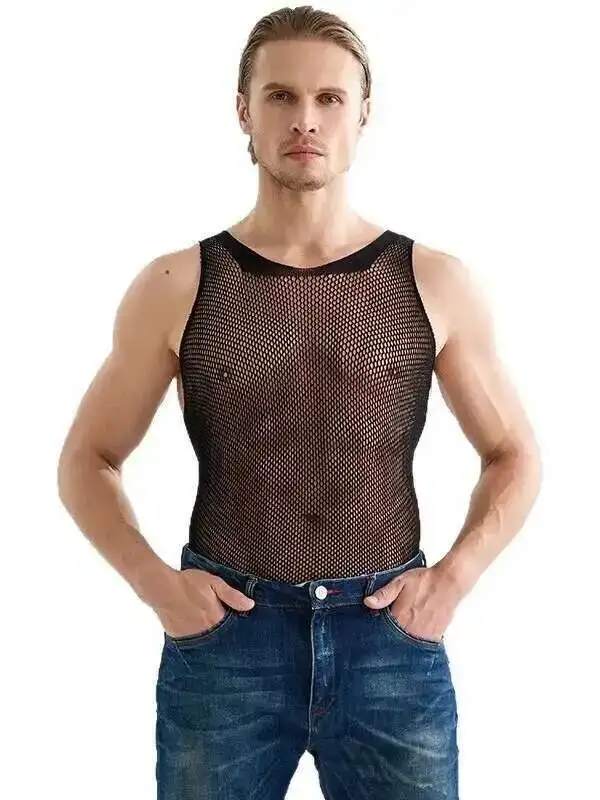 Roupas combinando exóticas sm mulheres corajosas pessoa colete de malha masculina com alças fishnet malha rendas regatas colete sexy topos 5niuw
