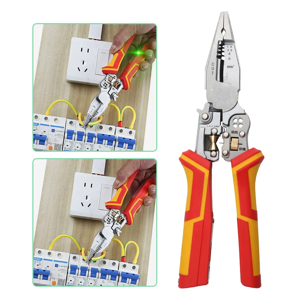 Electrician Plier 9-in-1 Multifunctional Versatile Wire Stripping Pliers Electricity Measurement Non-slip Wire Stripping Plier