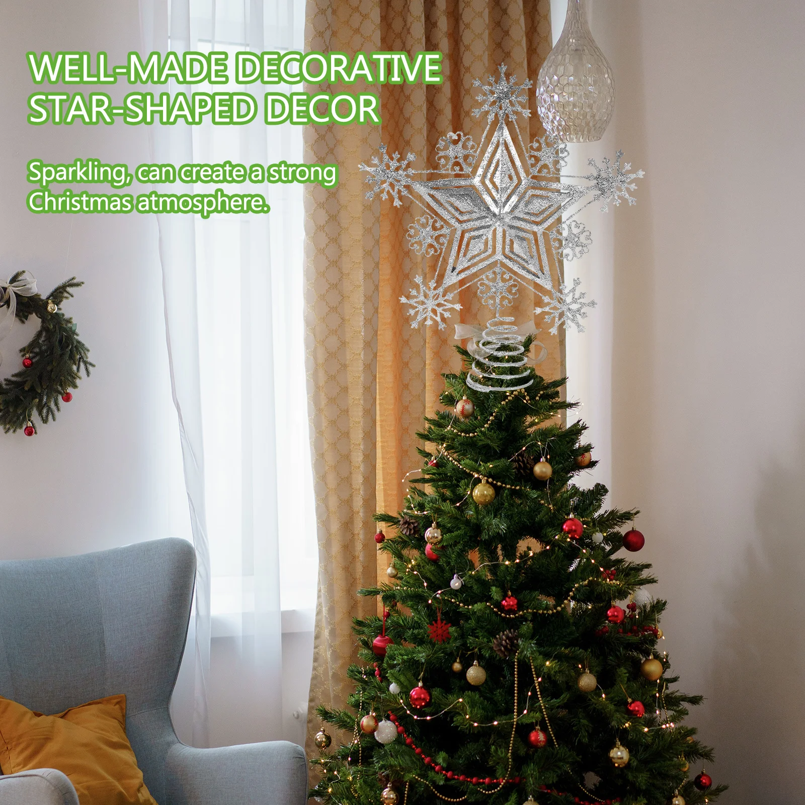 

1Pcs Christmas Tree Topper Decor Iron Star-Shaped Xmas Home Party Prop Iron Xmas Decor Home Party Supply