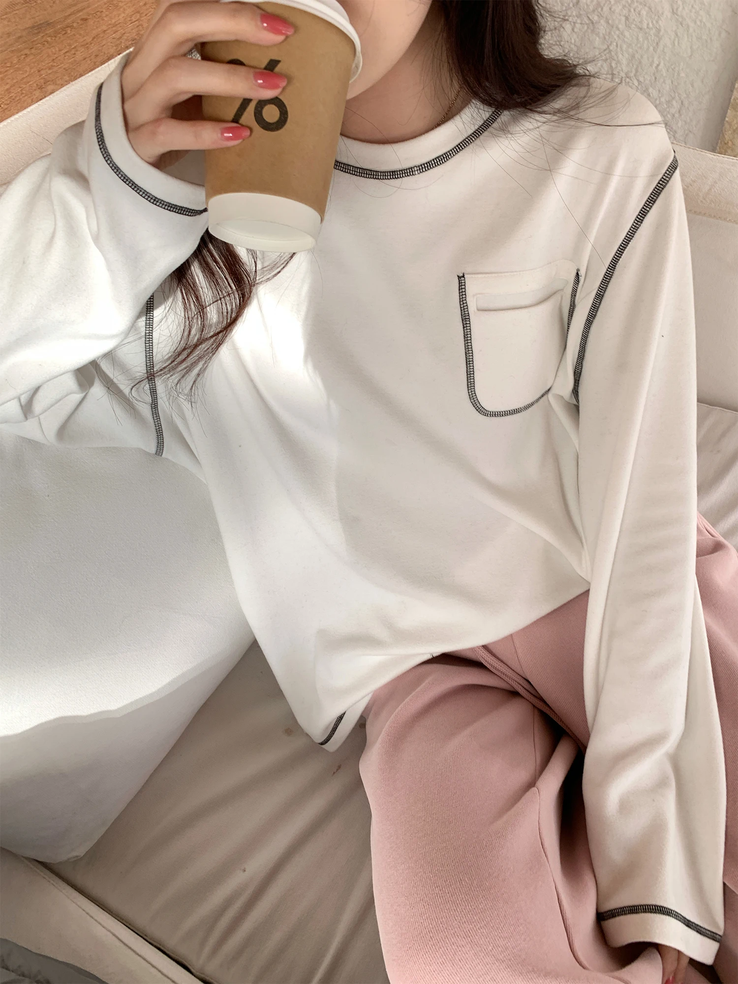 

Свободная женская модная кофта с длинным рукавом из немецкого вельвета, большие размеры, зимний дизайн с цветовыми блоками, повседневный стиль