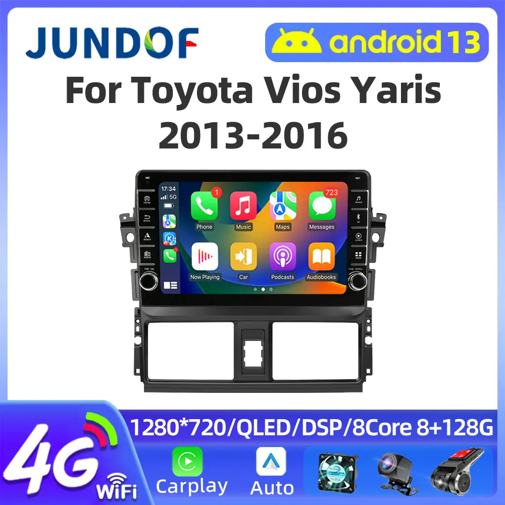 

8G 128G Car Radio Android 12 Carplay For TOYOTA VIOS YARIS 2013 - 2016 Multimedia Video Player 2 Din Stereo GPS Navigation Wifi