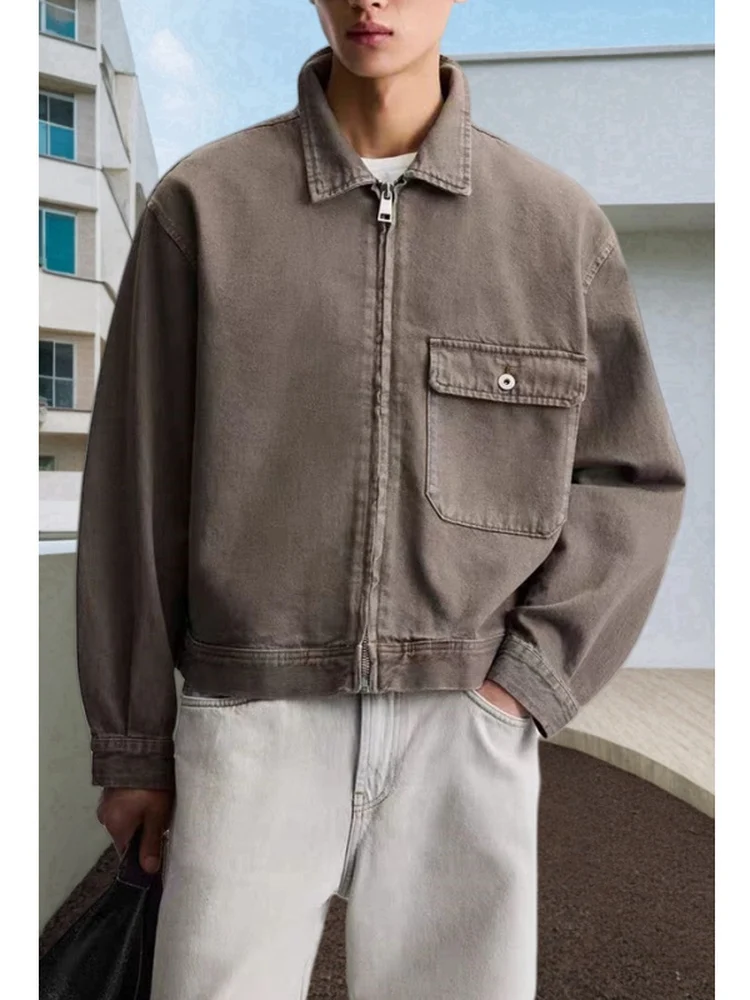

Spring 2025 Men's Faion Cotton Waed Zipper Long Sve Jaet Outerwear Trendy Casual Loose Fit Youth Sle Spring Autumn