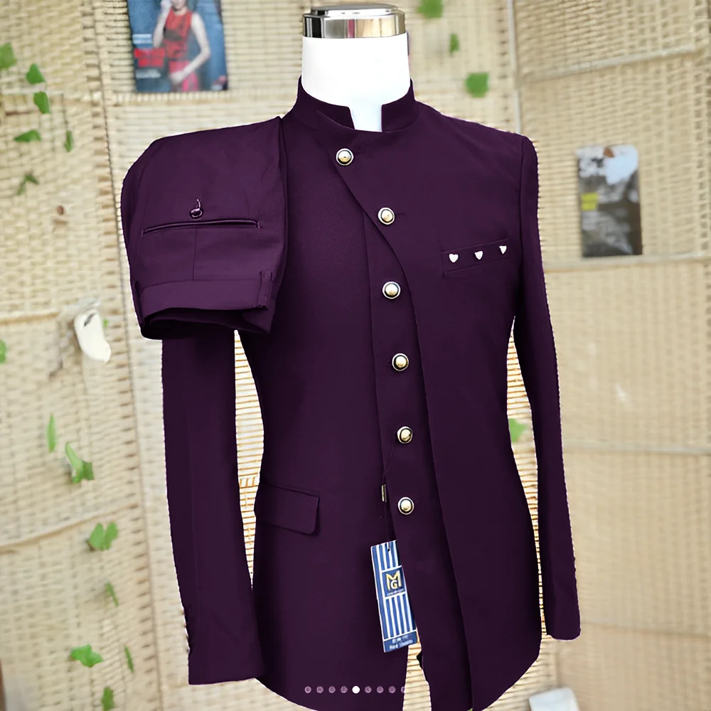NONE African Style Men Suit 2-Piece Single-Breasted Blazer Silver 6