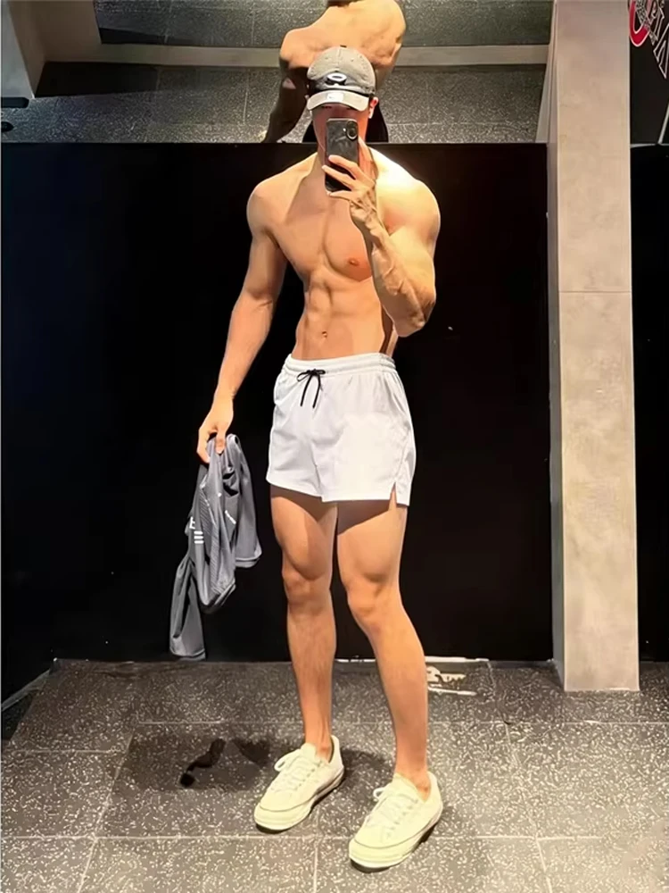 

White Quick Dry Men's Shorts Summer Thin Ice Silk Fitness Training Four-Quarter Pants American Style Outdoor Sports Half-Pants