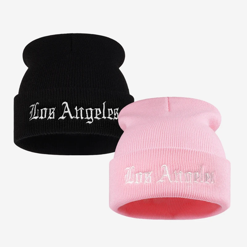 2 Pack Los Angeles Embroidery Knit Beanie Set Adult Thermal Winter Hats Street Fashion Christmas Holiday Gift