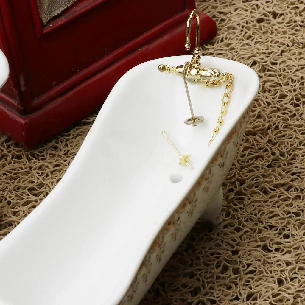 Ensemble de salle de bain pour maison de poupée, baignoire et évier miniatures en céramique 1 12 accessoires pour décoration de maison de poupée