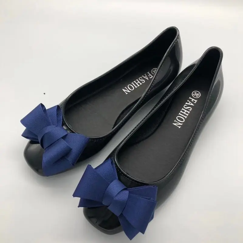 Patent Leather Shallow Mouth Square Head Flat Bottom Single Shoes Fashion Butterfly Knot Spring and Autumn Shoes Lady Beach Shoe