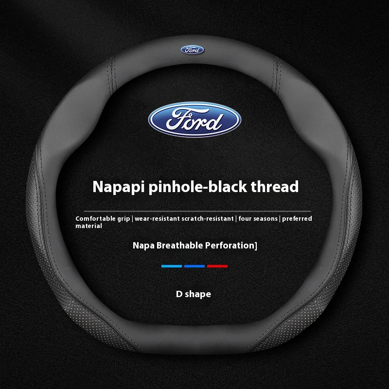 Protector de cuero para volante de coche Ford ST Mondeo EXPLORER EDGE Fiesta Focus Kuga Ranger F150 Fusion Mustang Ecosport ESCAPE Puma