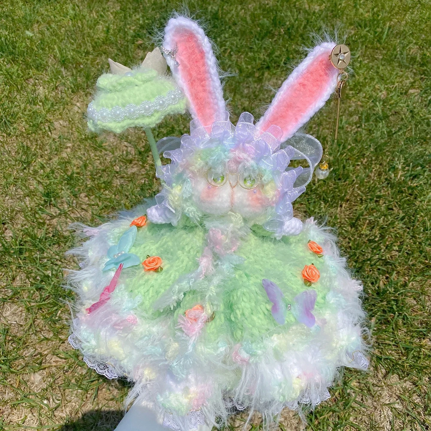 

0082 Hand Knitted Crochet Bunny Doll Soft Wool Yarn Stuffed Animal Home Decor Room Decoration Unique Gift Photo Prop for Easter