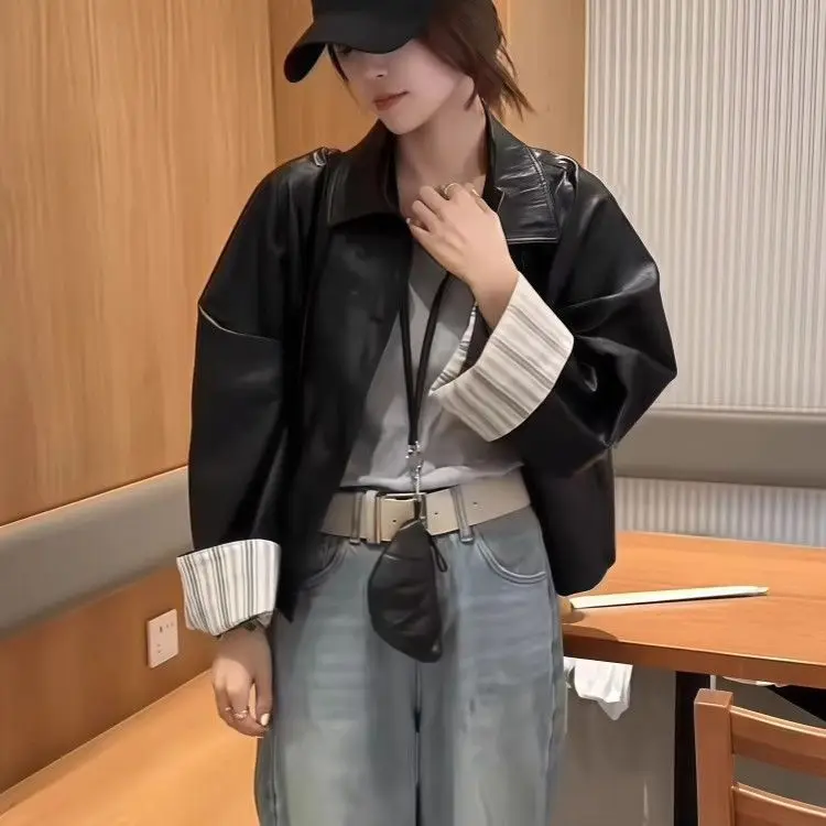 

Women'S Zipper Jackets Youthful Woman Clothes Crop Short Length Solid Color Ladies Pure Simple Fashion Style Front Pocket Black