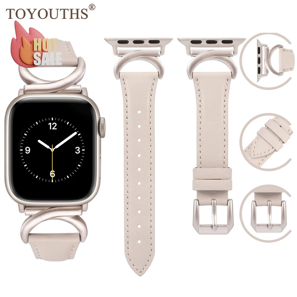 TOYOUTHS Leather Strap For Apple watch Ultra 49mm 44mm 40mm 38mm/42mm Wrist Bracelet For IWatch Series 8 7 3 4 5 6 se 41mm/45mm