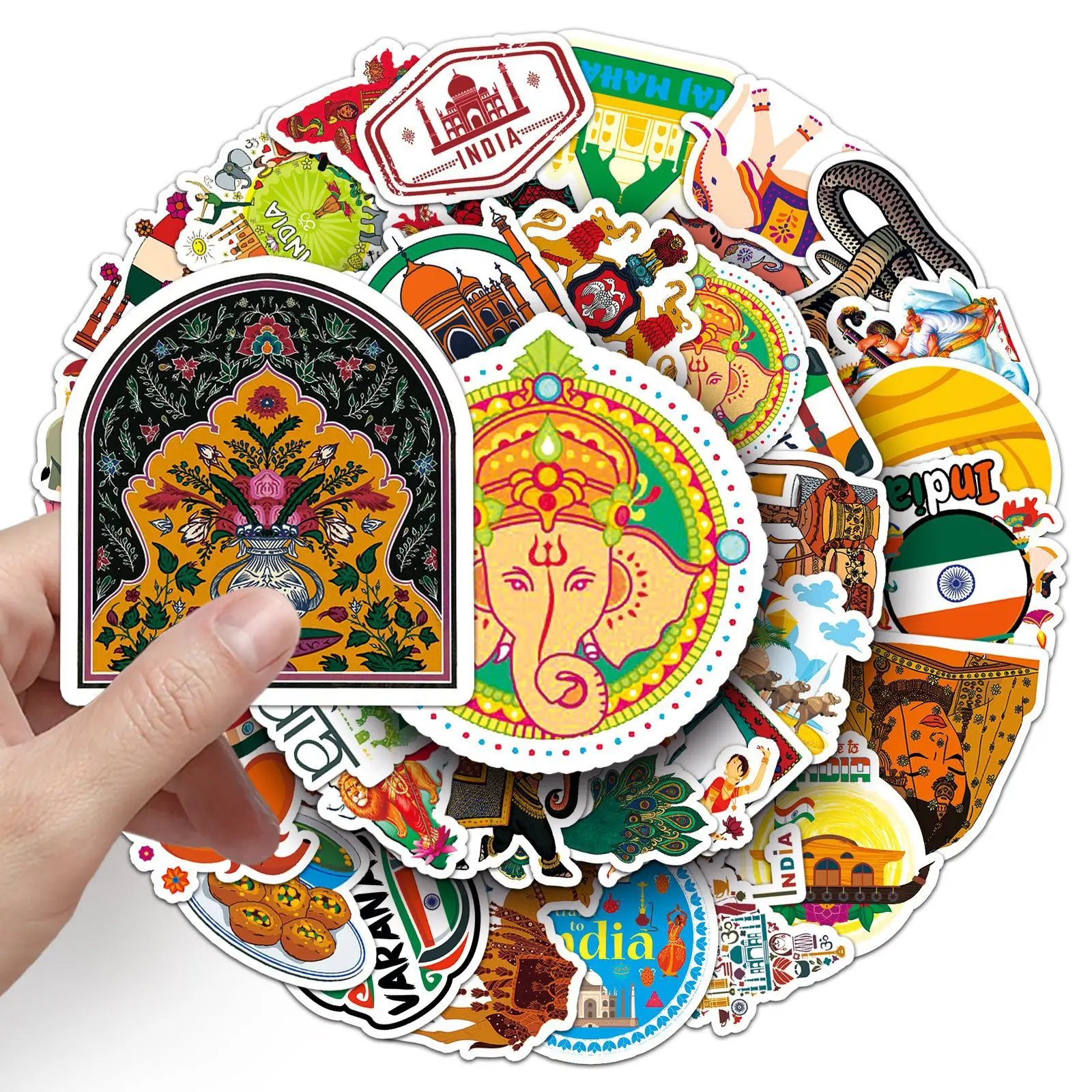 50PCS India Cartoon Stickers Tourism Scenery Graffiti Landmarks Decals Culture Decoration Laptop Guitar Car Bike Decoration