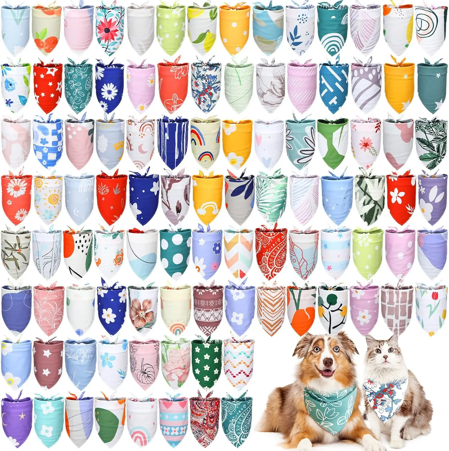 

100 Pcs Boho Dog Bandanas Bulk Bibs Triangle Scarf Pet Bandanas for Medium Large Dogs Spring Summer Birthday Costume Decoration
