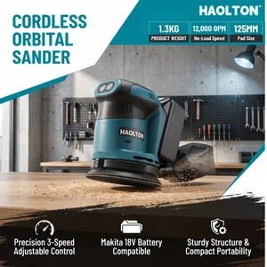 HAOLTON Cordless Random Orbital Sander, 3-Speed 11000RPM, Woodworking Electric Polisher, Compatible with Makita 18V Battery