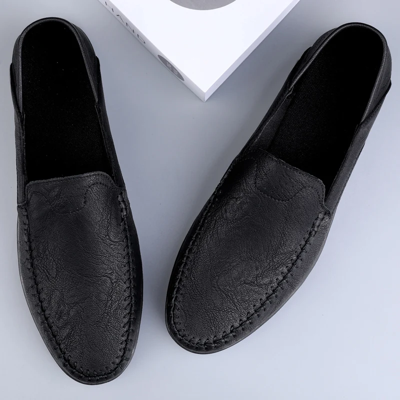 Men's casual leather shoes four seasons plus size soft sole comfort outdoor fashion youth business leather shoes driving shoes