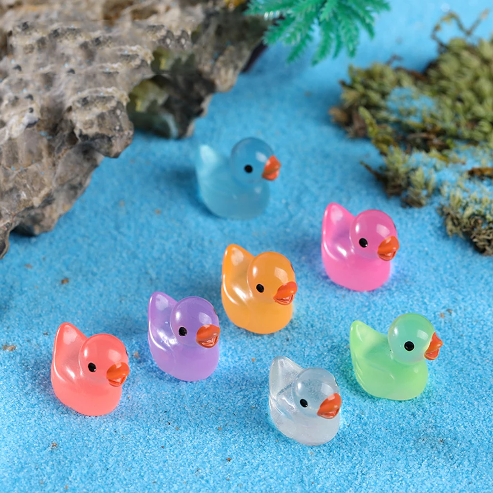 100 buah Resin Mini multi warna, ornamen bebek bercahaya angka lanskap mikro taman peri dekorasi rumah aksesoris DIY