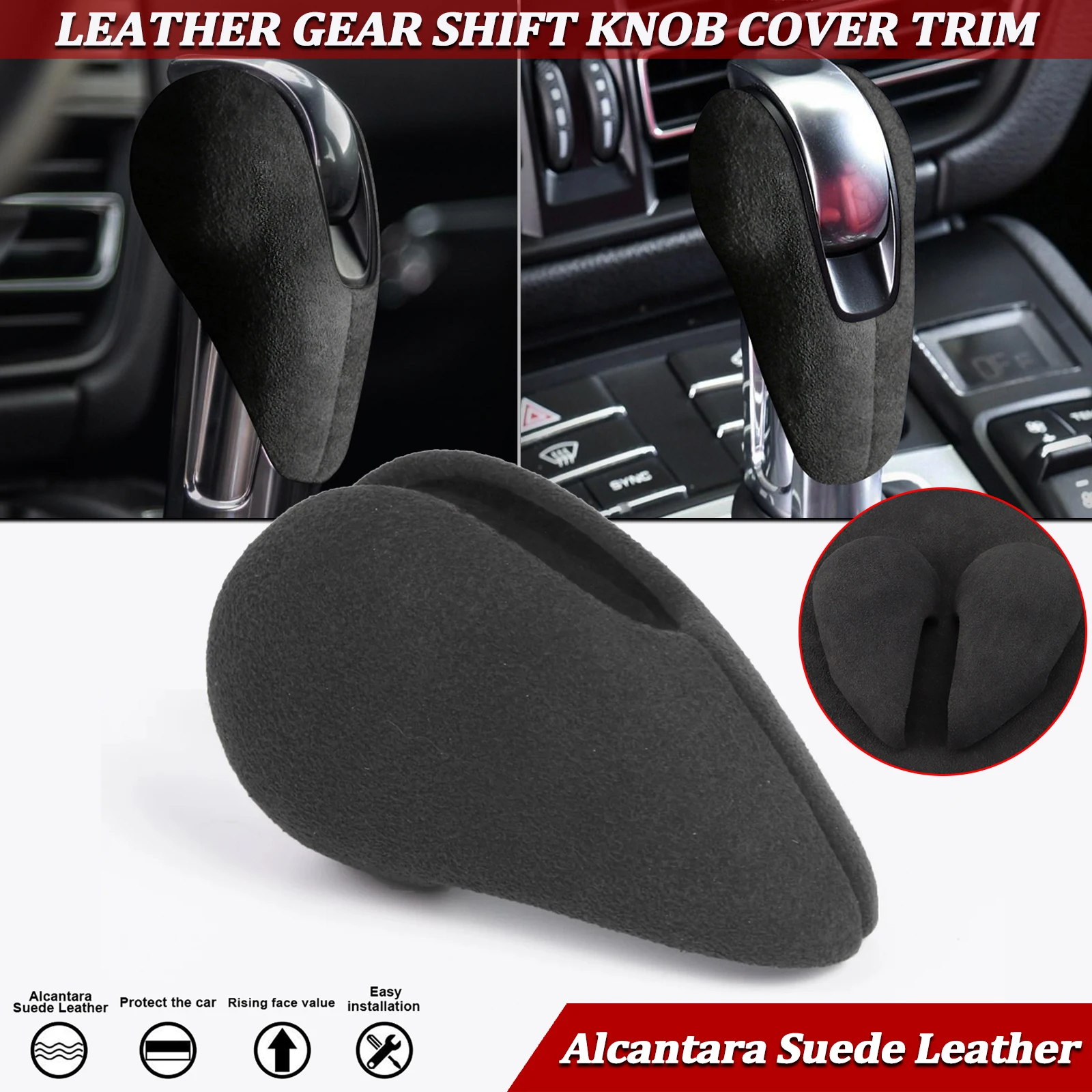 Funda de palanca de cambios de cuero Alcántara negro gris, cubierta completa con calcomanía para Porsche Macan, Panamera, Cayman, Boxster, 718, 911