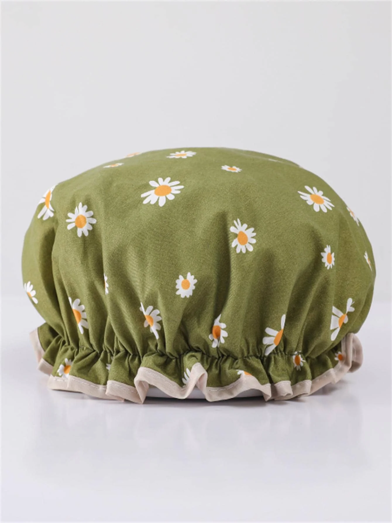 

1pc Dual-Layer Daisy Patterned Waterproof Shower Cap Back To School