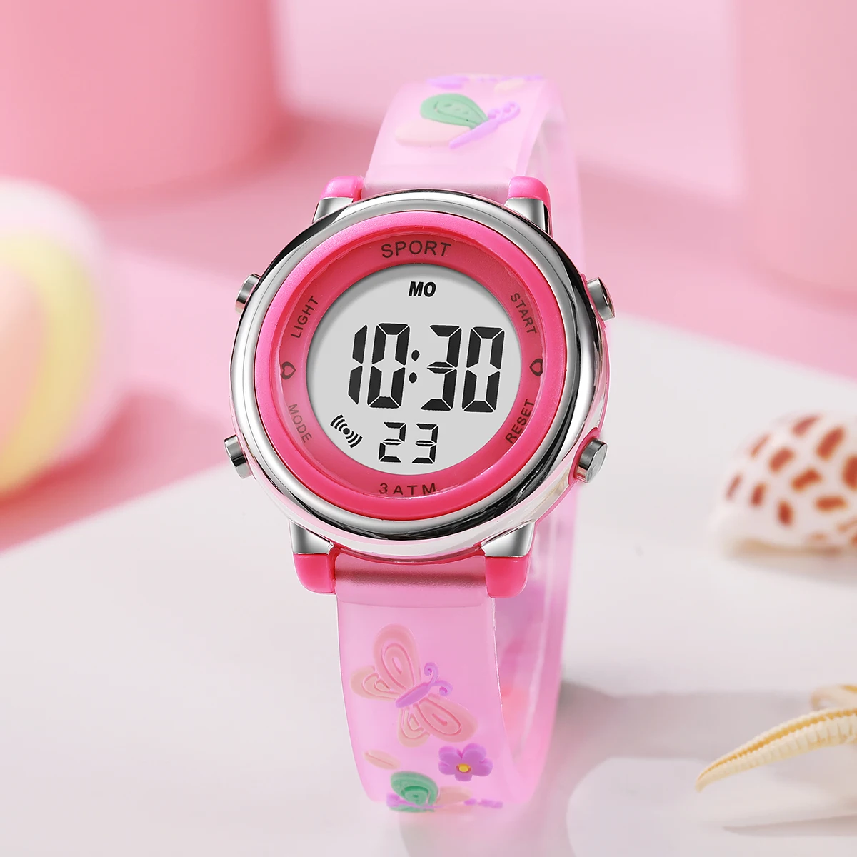 Orologio elettronico per bambini con cinturino in silicone con motivo a farfalla alla moda e carino, adatto per l'uso quotidiano, regalo di Natale.